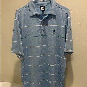 FootJoy Blue Striped Performance Golf Polo with Green Accent